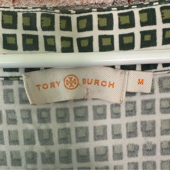 Tory Burch Paris Silk Sheath Dress V Neck Women’s Medium Green Geometric Print - Picture 6 of 13